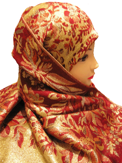 Red pashmina with addition of golden hue