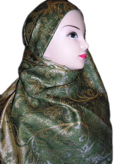 Green pashmina with addition of golden hue